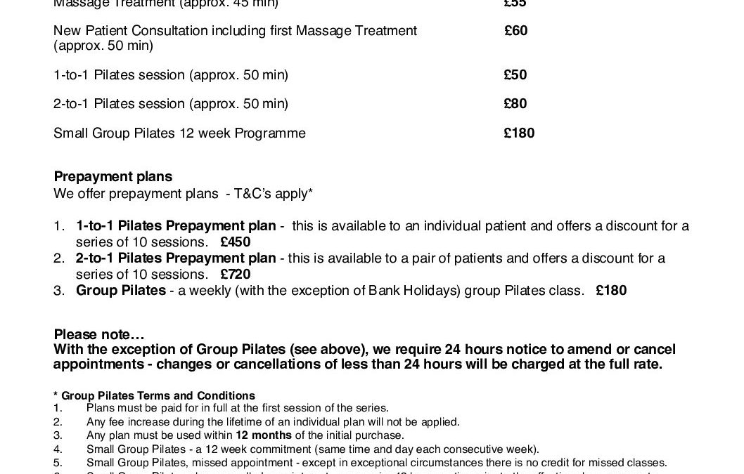 Massage and Pilates Fees 01 04 22 V1